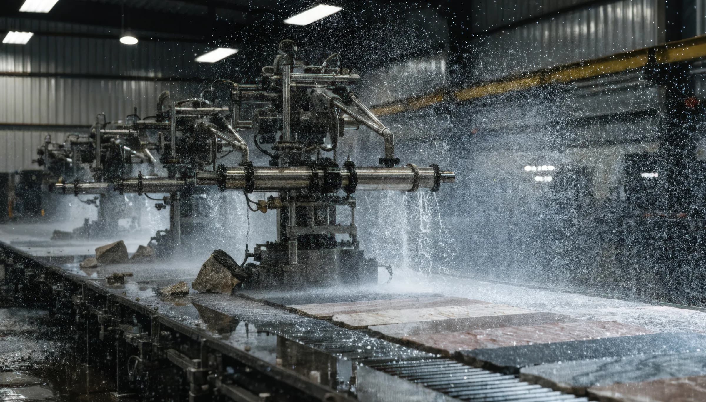Lucidatrice a ponte al lavoro su una lastra di pietra